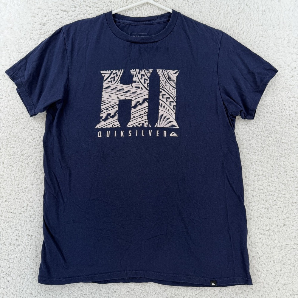 Quiksilver Shirt Mens Medium Blue HI Hawaii Graphic Tee T-Shirt Surf Hawaii